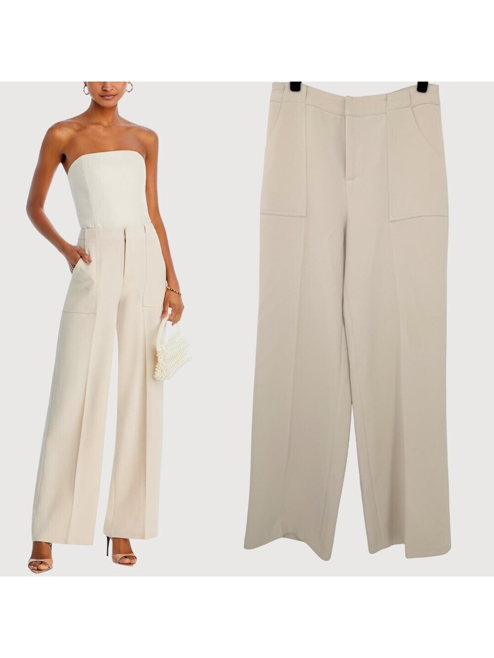 AQUA High Rise Wide Leg Patch Pocket Trousers Taupe